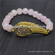 Wholesale Diamante Gold Wing With 8MM Semi Precious Stone Stretch Bracelet